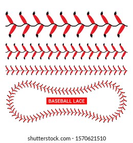 Baseball red lace seam thread. Base ball vector illustration lace stitch.