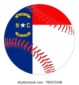 A baseball with red stitching with the North Carolina state flag overlay isolated on white