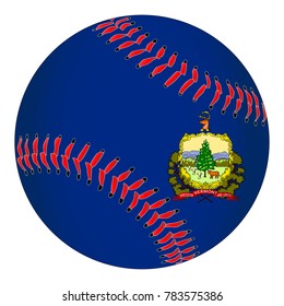 A baseball with red stitching with the Vermont state flag overlay isolated on white