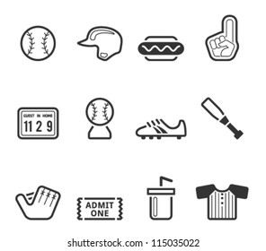 Baseball related icons in black and white