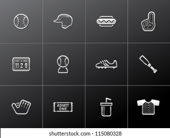 Baseball related icons in metallic style