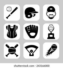 Baseball related vector icon set