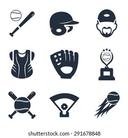 Baseball related vector icon set