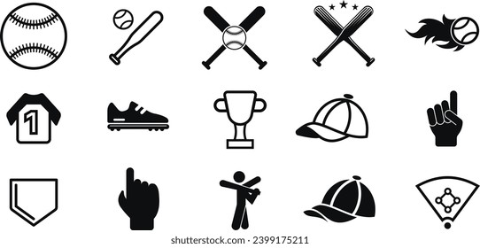 Juego de iconos vectoriales relacionados con el béisbol