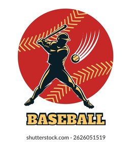 Baseball retro poster. Player hitting ball isolated vector illustration