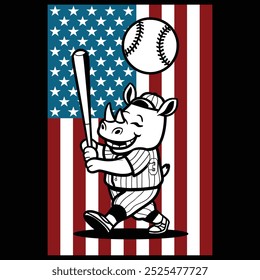 Baseball Rhinoceros American Flag Patriotic Camiseta