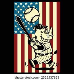 Baseball Rhinoceros USA Flag Camiseta de regalo patriótico