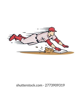 Baseball Runner Slide Tackle Into Base Dynamic Illustration