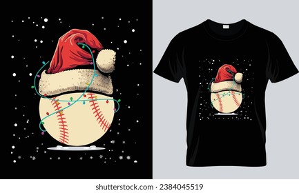 Gorra de béisbol y santa en tierra de nevadas, beisbol, navidad diseño de camisetas