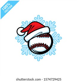 Baseball santa hat with snow flake background  logo vector