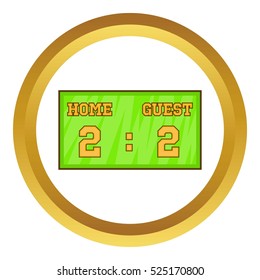 Baseball score board vector icon in golden circle, cartoon style isolated on white background