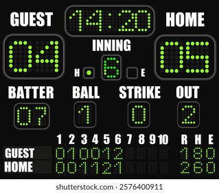 Baseball scoreboard on a black background. Vector illustration