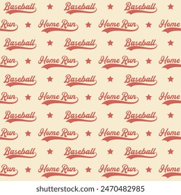 Baseball seamless patte. Baseball background, retro colors. Home Run and Baseball words. Digital paper, wrapping, textile, fabric, kids clothing, sports wallpaper. Repeating tile texture