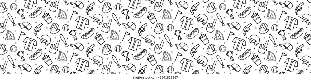 baseball seamless pattern background monochrome hand drawing icon