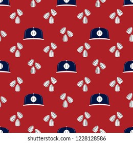 Baseball Seamless Pattern or Background. Repeating Pattern for Wallpaper Fabric or Wrapping Paper. Hat and Sunflower Seeds.
