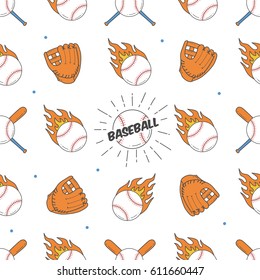 Baseball Seamless Pattern. Bat, Ball and Gloves Pattern
