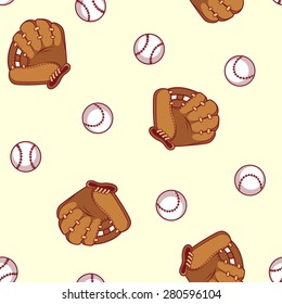 Baseball seamless pattern. Glove and ball for a baseball.