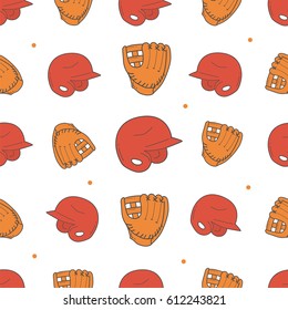 Baseball Seamless Pattern. Pitcher Helmet and Gloves Pattern