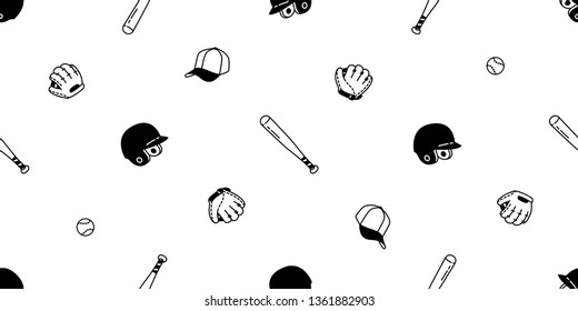 baseball Seamless pattern vector soft ball glove helmet cap sport tile background scarf isolated repeat wallpaper