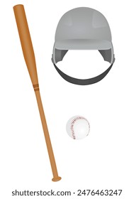 Baseball set. bat, helmet and ball. vector