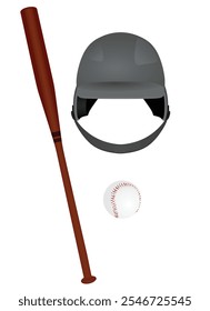Baseball-Set. Schläger, Helm und Ball. Vektor