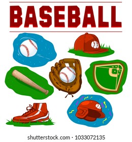 Baseball. Set of colorful illustrations. Design element, sticker, icon. Vector eps 10