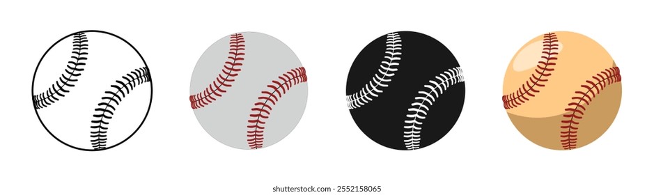 baseball set design, outline, solid, and colored, editable vector eps 10.