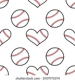 A baseball. A baseball in the shape of a heart. Seamless background. A theme symbolizing the love of baseball.
