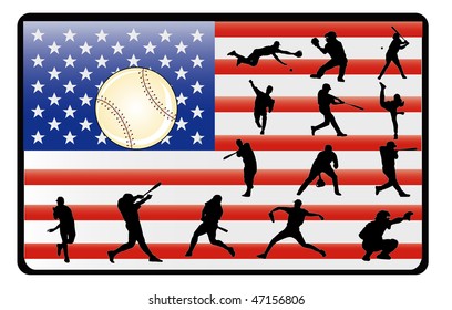 baseball shapes over american flag vector