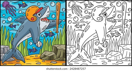 Ilustración de color de la página de tiburón de béisbol