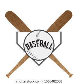 Baseball shield with a field base, ball and bats - Vector illustration