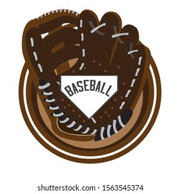 Baseball shield with a field base and glove - Vector illustration