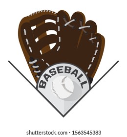 Baseball shield with a field base, glove and ball - Vector illustration