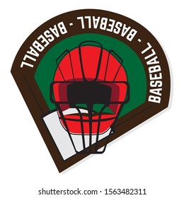 Baseball shield with a field base and helmet - Vector illustration