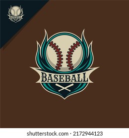 Baseball and shield illustration for emblem logo or icon