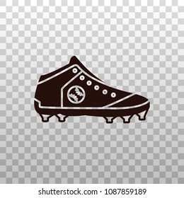 Baseball shoe or boot with spikes - black silhouette icon on isolated transparent background. Base ball sneaker in outline design. Sport equipment, gear, apparel sign.  