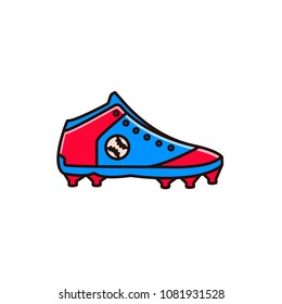 Baseball shoe with spikes - flat color line icon on isolated background. Base ball sneaker or boot in outline design. Sport equipment, gear, apparel symbol.