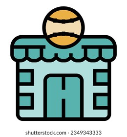 Baseball shop icon outline vector. Interior sport. Store center color flat