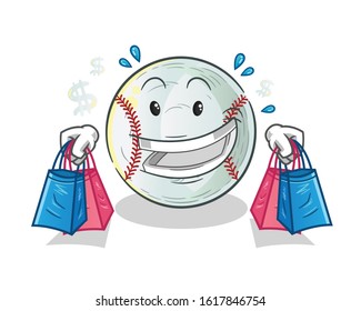 baseball shopping and holding shopping bags cartoon. cute chibi cartoon mascot vector