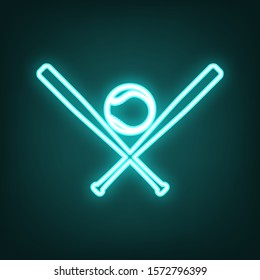 Baseball sign. Cyan neon icon in the dark. Bluring. Luminescence. Illustration.