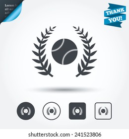 Baseball sign icon. Sport laurel wreath symbol. Winner award. Circle and square buttons. Flat design set. Thank you ribbon. Vector