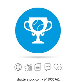 Baseball sign icon. Sport symbol. Winner award cup. Copy files, chat speech bubble and chart web icons. Vector