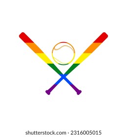 Baseball sign. Rainbow gay LGBT rights colored Icon at white Background. Illustration.