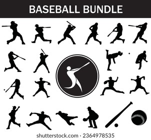 Baseball Silhouette Bundle | Collection of Baseball Players with Logo and Baseball Equipment