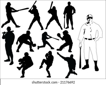 baseball silhouette collection vector