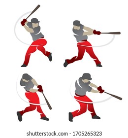 Juego de vectores de diseño abstracto del jugador de silueta de béisbol