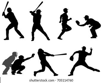 baseball silhouettes collection 3 - vector 