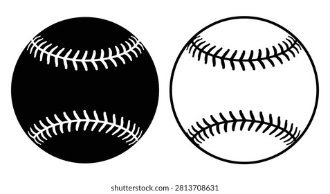 Baseball silhouettes with stitched detailing on a white background silhouette