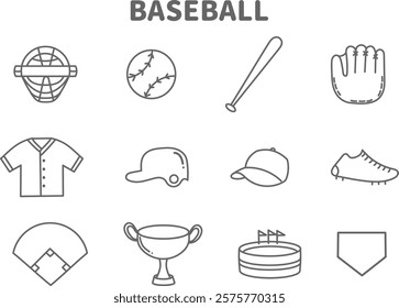 Baseball simple cute icon set.