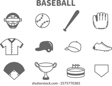 Baseball simple cute icon set.